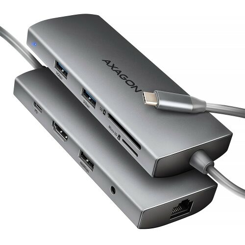 HMC-8HLSA Wieloportowy hub USB 9in1, 5Gbps, 3x USB-A + HDMI 4K/30Hz, SD/microSD, GLAN, Audio, PD 100W, 20cm USB-C kabel 113615263