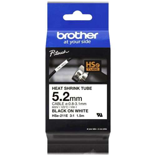 Термосвиваема тръба Brother P-touch HSE-221E, 5.2mm, Черна на бяла, 1.5m