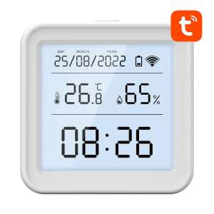 Gosund S6 Smart Indoor Thermometer and Hygrometer, white, digital display, temperature and humidity readings, clock, wifi connectivity - Weather Station