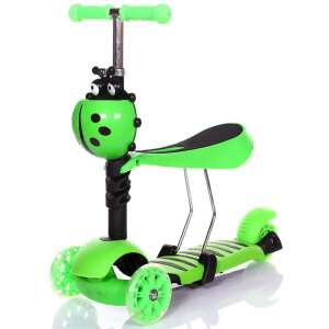 Gyermek 3 az 1-ben Roller - LED Világítás - Katicás Kosár - Zöld