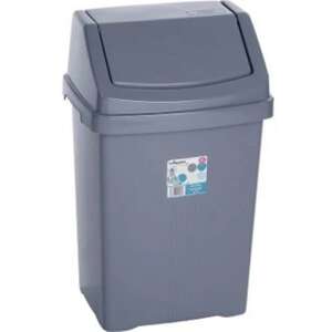 15 liter swing top trash can, grey, plastic, kitchen trash can, bathroom trash can, office trash can - Interior design