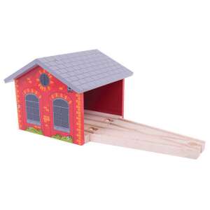 Bigjigs Toys Double Engine Shed wooden train set, red and grey, with two tracks - Train, rail element, motorway