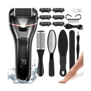 Soulima elektrisches Fuß- und Fersenraspel-Set mit 6 Rollen, 2 Feilen, 2 Raspeln, 2 Bürsten, einem Jagger und einem Ladekabel - Handpflege & Fußpflege