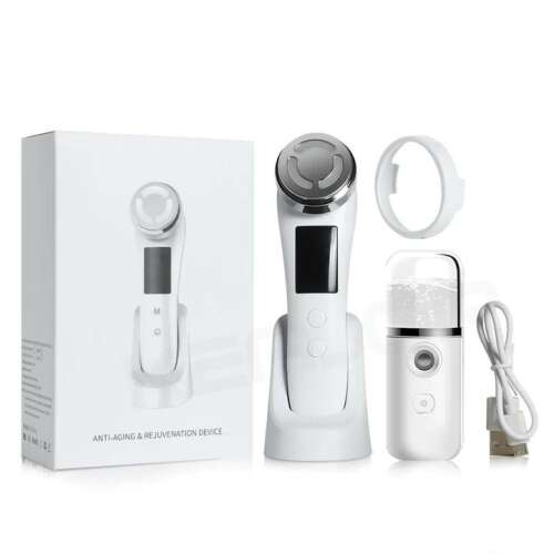 Rádiófekvenciás bőrfiatalító, ránctalanító arcmasszírozó gép, fehér színű, usb töltésű, ajándék arcpermetezővel 93906552
