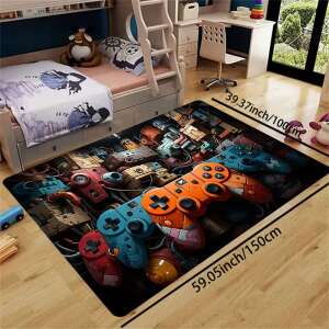 Közepes méretű, mosható, poliészter gyerek szőnyeg, türkíz-narancs színek, játék konzol mintás,100 x 150 cm 93906797 Szőnyegek gyerekszobába