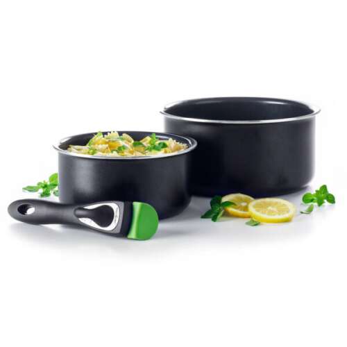 Set de vase ceramică din 3 piese cu mâner detașabil, vase de 18 cm și 22 cm, strat antiaderent, culoare neagră