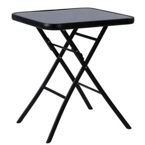 Black folding glass top garden table, 60 x 70 cm