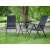 Black folding garden table set with two chairs, perfect for small spaces