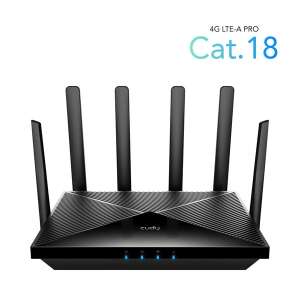 Cudy LT18 4G LTE Cat.18 AX1800 WiFi 6 router, fekete, elülső nézet - Cudy