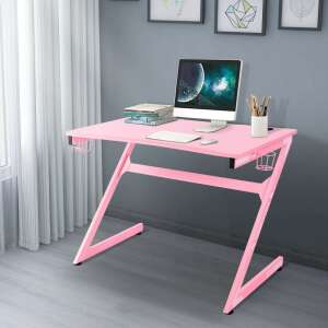 Gamer Computer Desk with Cup Holder and Headset Hook, 107x67.5x76cm - Pink