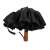 Black automatic umbrella with wooden handle, open, showing handle and mechanism
