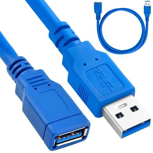 USB-hosszabbító kábel, árnyékolt, USB 3.0 dugó – USB 3.0 csatlakozó, 1,5 m, kék 102418083