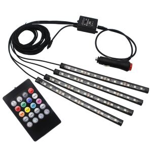 Kit lumini LED pilot auto interior cu telecomandă și adaptor pentru brichetă auto - Lumini auto
