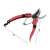 Red garden shears for pruning bushes and plants, with dimensions