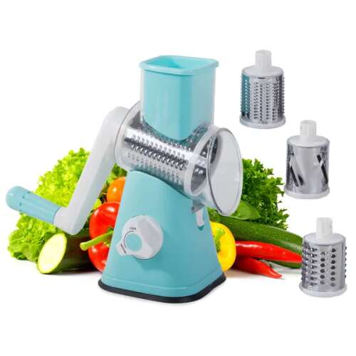 CHURCH AND VEGETABLES 3 az 1-ben kézi zöldség szeletelő, reszelő és aprító 3 cserélhető pengével, kék és fehér