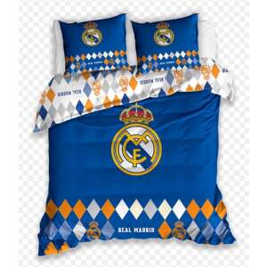 Real Madrid dupla ágyneműhuzat garnitúra, kék színben, fehér és narancssárga rombusz mintával, a Real Madrid logóval - Ágynemű - ifjúsági és felnőtt