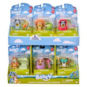 Bluey and Friends Story Starter Pack, 8 figures to collect, includes Bluey, Bingo, Indy, Honey, Muffin, Snickers, Bandit and Grannies Bingo, each with a small accessory, collectible figures, Bluey toys - Figure