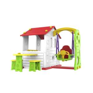 Fehér műanyag játszóház hintával és asztallal székekkel gyerekeknek - Ramiz