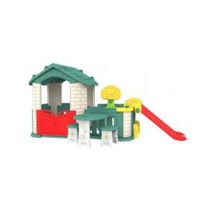 5 az 1-ben fehér-zöld műanyag kerti játszóház csúszdával és kosárpalánkkal - Ramiz