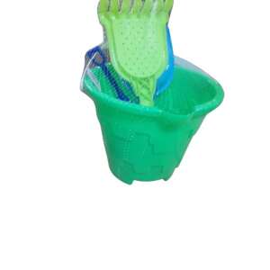 Green plastic sandbox set with bucket, shovel, rake and mold - Sandbox Toy