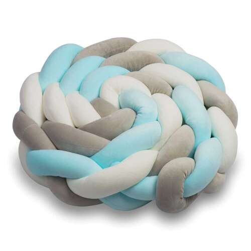 Ricokids braided crib bumper in blue, white, and gray