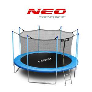 Siatka do trampoliny Neo-Sport z drabinką 404 cm, 150 kg + maszyna do baniek w prezencie - niebieska