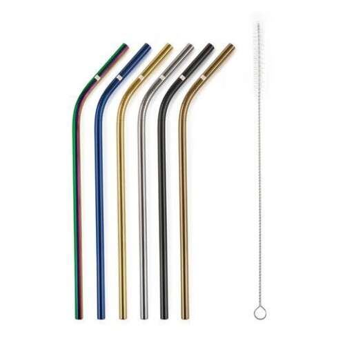 6 db BeEco Party hajlított rozsdamentes acél szívószál tisztító kefével