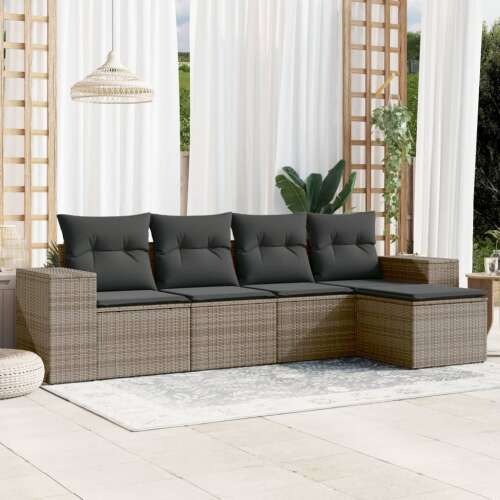 vidaXL 5 részes szürke polyrattan kerti ülőgarnitúra párnákkal 93962332 - Kerti garnitúra