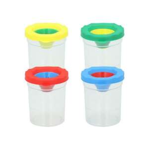 4 db ecsetmosó pohár szett, színes fedőkkel - Ecsettál