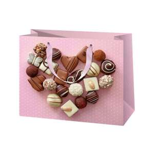 Sac de cadouri roz cu puncte albe și design cu inimă de ciocolată - Ambalaje cadouri