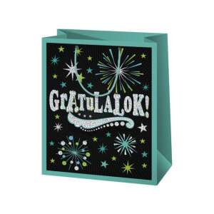 Gratulálok! pungă cadou cu design de artificii, 18x23x10cm - Ambalaje cadouri