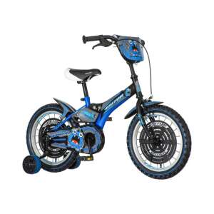 Visitor Bluester 16-os gyerek kerékpár, kiegészítő kerekekkel, kék és fekete, szörnyes mintával - Visitor