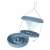 Swissinno Smart Birds bird feeder, light blue, open, showing feeding tray and hanging mechanism