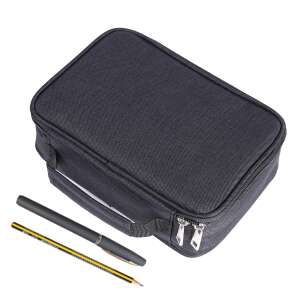 Black ZEQAS pencil case with 4 compartments, holds up to 72 writing tools, includes a pen and pencil, high-quality fabric, elegant, washable, with handle - Pencil Case