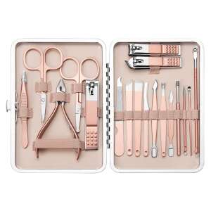 18 Piece Manicure and Pedicure Set with Rose Gold Tools in a Pink Leather Case - Manicure set