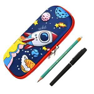 ZEQAS Rocket Pencil Case with 3D Images, blue, with pen and pencil, 2 compartments, zipper closure, EVA material, great for school or office - Pencil Case