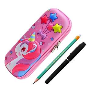 Pink unicorn pencil case with stars and balloons, ZEQAS, with pen and pencil, 2 compartments, large capacity, zippered, high quality EVA material, fun design, unicorn with stars - Pencil Case