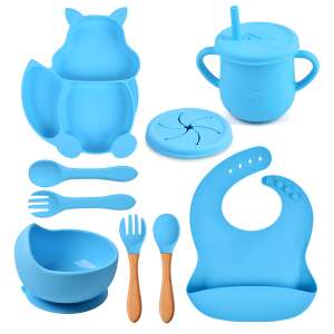 Zeqas Baba étkészlet, 9 részes, Szilikon, Hőálló, BPA-mentes, Mókus forma, Kék - Children's dinnerware set