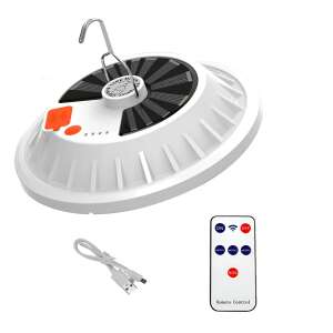 ZEQAS Multifunctional Camping Lamp, round, 120 LED, 60W, portable, solar rechargeable or USB cable, waterproof, 5 lighting modes, with remote control and USB cable, white - Camping lantern