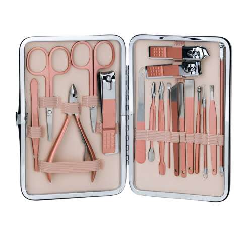 ZEQAS 18-piece professional manicure and pedicure set with a stylish leather case, rose gold
