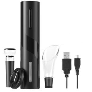 Electric Wine Opener Set, ZEQAS 5 in 1 Automatic Rechargeable Wine Bottle Opener, Black - Bar tool