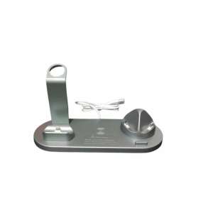 ZEQAS 4 in 1 wireless charging station, fast charging dock for Apple iWatch, AirPods Pro, Samsung Galaxy devices, silver - Wireless Charger