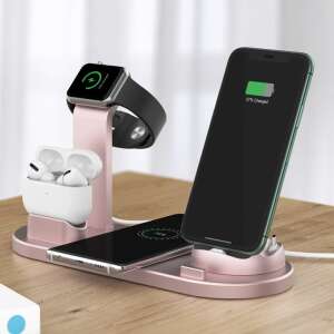 ZEQAS 4-in-1 Wireless Charger Stand, Rose Gold, charging Apple Watch, AirPods Pro, and Samsung Galaxy phone - Wireless Charger