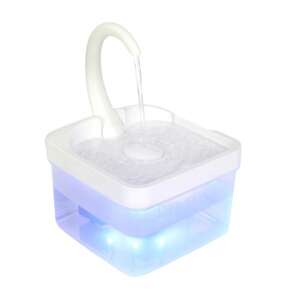 ZEQAS automatic pet water fountain, square, white, 2L capacity, LED light, 3-layer filter, clear - Pet Feeding and Water Bowl