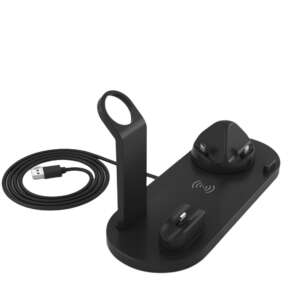 ZEQAS 4-in-1 Wireless Charging Station, compatible with all Apple and Android series, charging station for mobile phone, smartwatch and headphones, 10W fast charging, ABS, black color - Wireless Charger