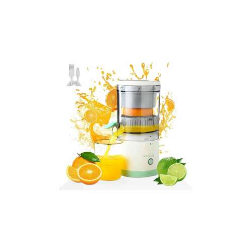 Portable electric citrus juicer, makes fresh juice from oranges, lemons, limes, and grapefruits