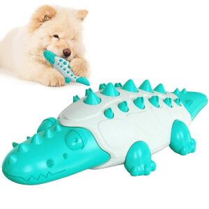 PetFun Crocodile Dog Chew Toy for Dental Care, Durable Rubber, Turquoise and White - Dog Toy