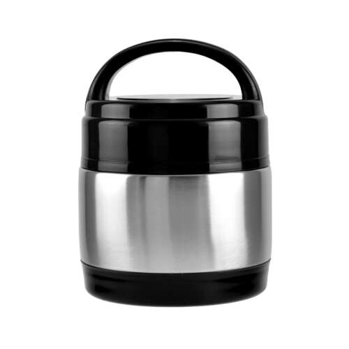 Termos pentru alimente din oțel inoxidabil cu capac negru și mâner