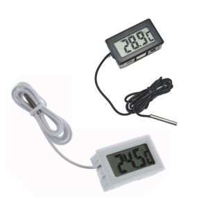 Dva digitálne teplomery so sondami, čierny a biely - Meteostanice