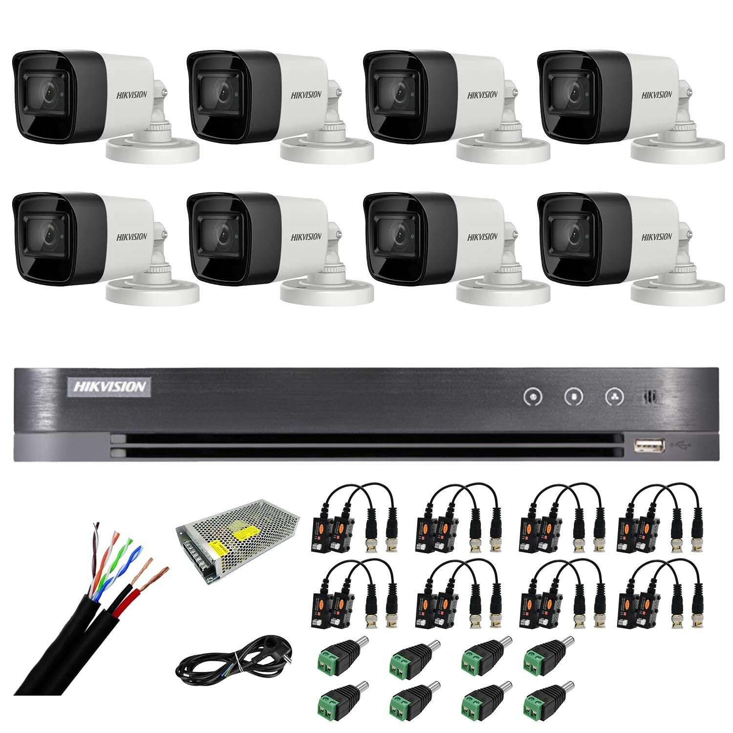 Hikvision Outdoor Surveillance System 8 MP, 4-in-1, IR 30m, 8-channel 4K 8MP DVR, accessories